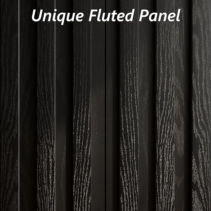 Fluted Cabinet with Storage, Buffet Cabinet Sideborad with 2 Doors, Black Buffet Storage Accent Cabinets with Adjustable Shelves for Living Room, Entry, Hallway, Kitchen