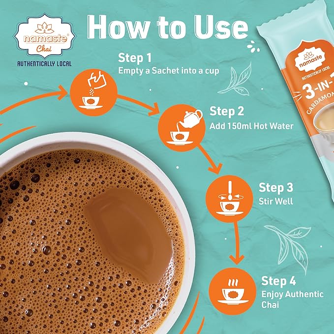 Namaste Chai Instant Tea Premix, Cardamom Chai | Value Pack | Assam Tea | Ready Mix (22g x 10 Sachets, Powder)