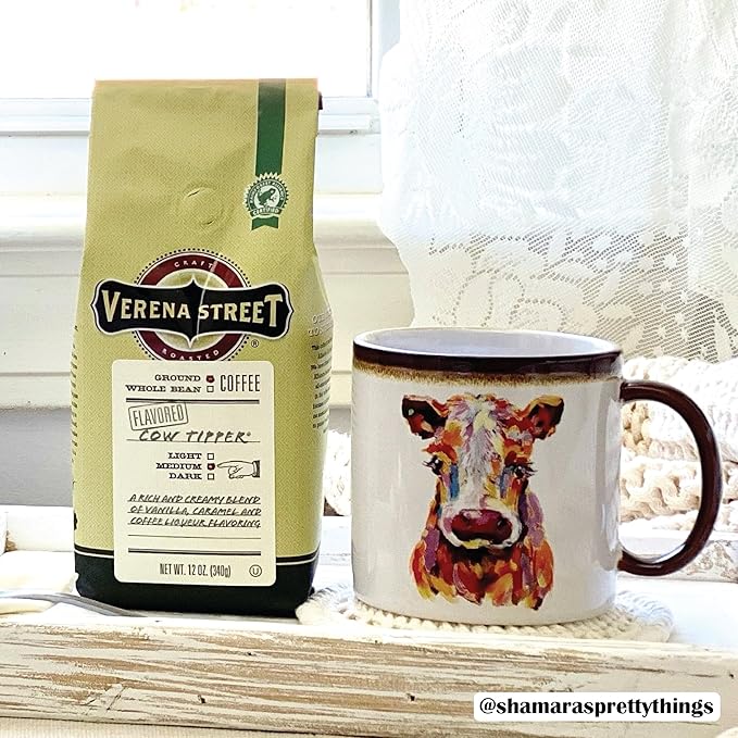 Verena Street 12 Ounce Flavored Ground Coffee, Cow Tipper, Medium Roast, Rainforest Alliance Certified Arabica Coffee