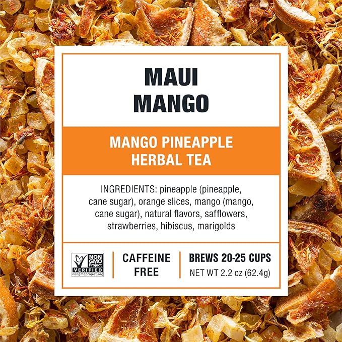 Tiesta Tea - Maui Mango | Loose Leaf | Mango Pineapple Herbal Tea | Premium Non-Caffeinated Fruit Blend | Make Hot or Iced & Brews Up to 25 Cups | 13.2 Ounce Resealable Pouch, Pack of 6