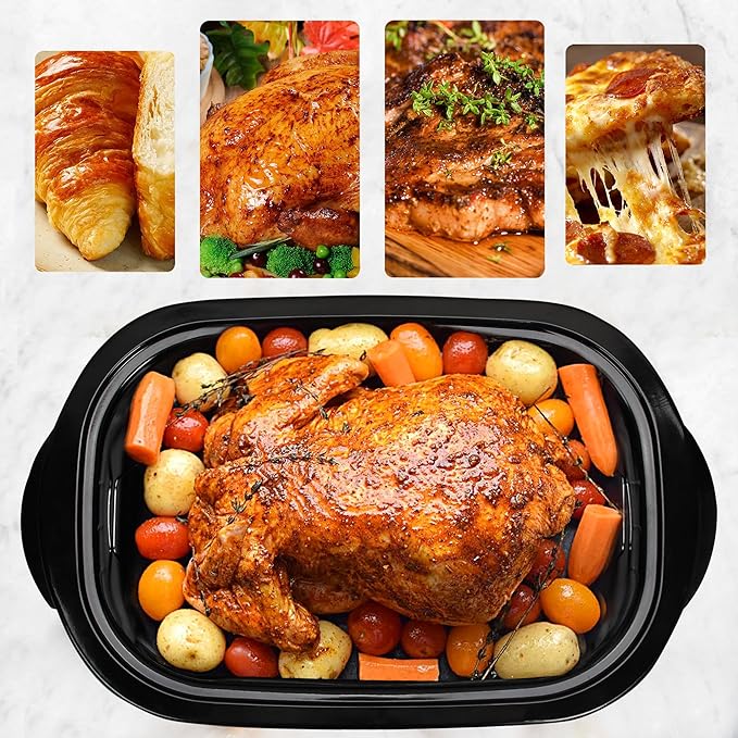18Qt Roaster Oven Buffet with Self-Basting Lid, 1450W Stainless Steel Electric Turkey Roaster Oven with Cool-Touch Handles, Removable Pan and Rack, Red