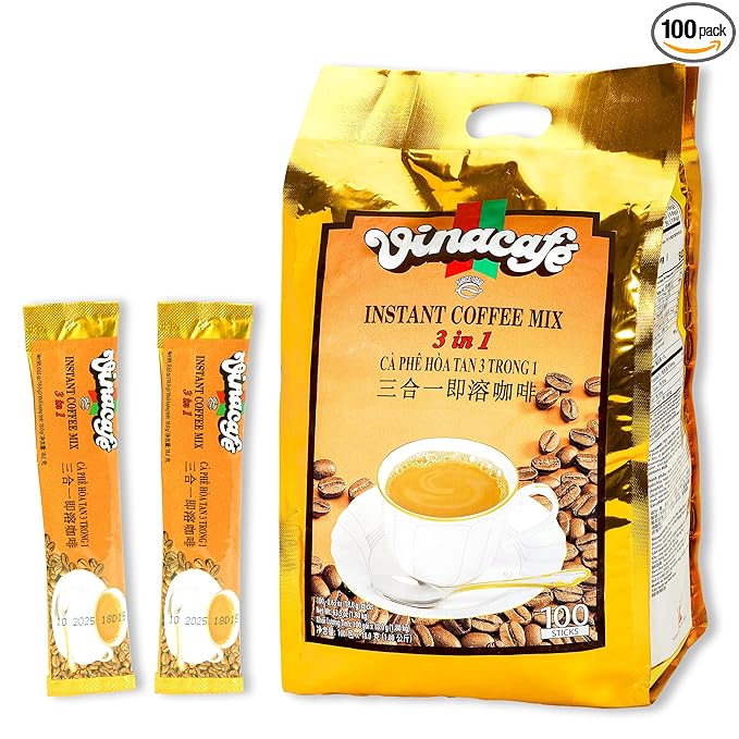 Vinacafe Premium 100 Sticks 3 in 1 Instant Coffee Mix, Single Serves