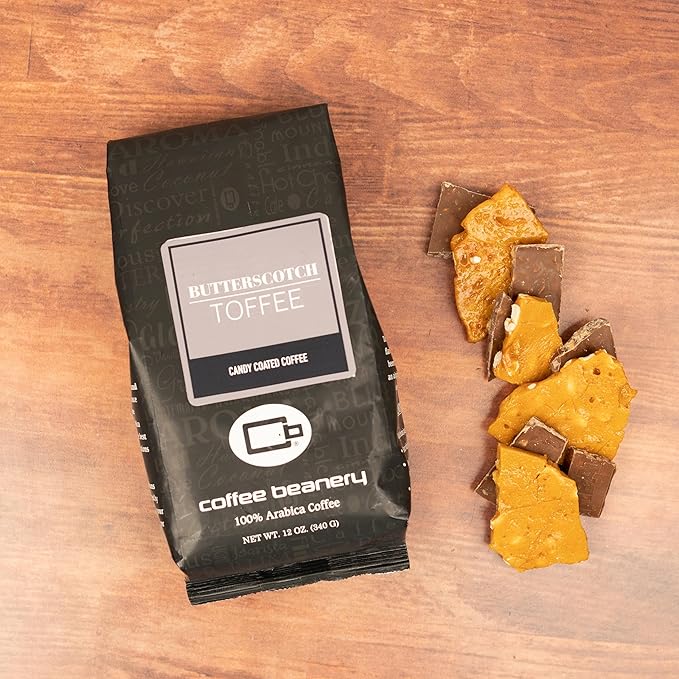 Butterscotch Toffee Flavored Coffee, Specialty Arabica Coffee, Medium Roast, 12 ounce, Whole Bean
