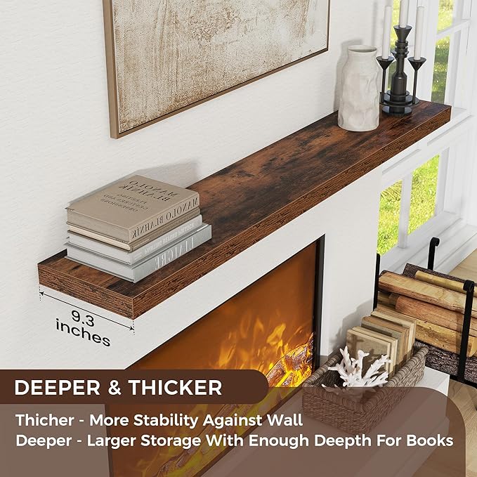 Floating Shelves for Wall, Engineered Wood Wall Shelves with Invisible Brackets for Living Room Bedroom Bathroom Office Kitchen Decor and Storage (Brown, 72" W x 9" D x 1.5" H) Set of 1