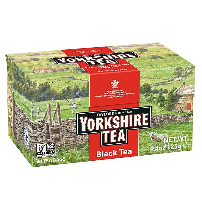 Yorkshire Tea, Red, Black Tea, Pillow Tea Bags, 40 Count (Pack of 1), Refreshing, Satisfying, and Strong, Classic British Breakfast Blend, Caffeinated, Enjoy Hot or Iced, 40 Teabags