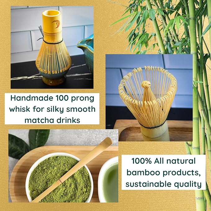 Matcha Whisk Set | Japanese Matcha Kit | Matcha Whisk and Bowl with Spout | 5-piece Set for Making Ceremonial Matcha Tea | Matcha Gift Blue - Christmas, Birthday