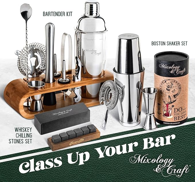 Mixology Cocktail Shaker Boston Shaker Set Professional Weighted Martini Shakers, Strainer and Japanese Jigger, Portable Bar Set for Drink Mixer Bartending, Exclusive Recipes Cards (Copper)