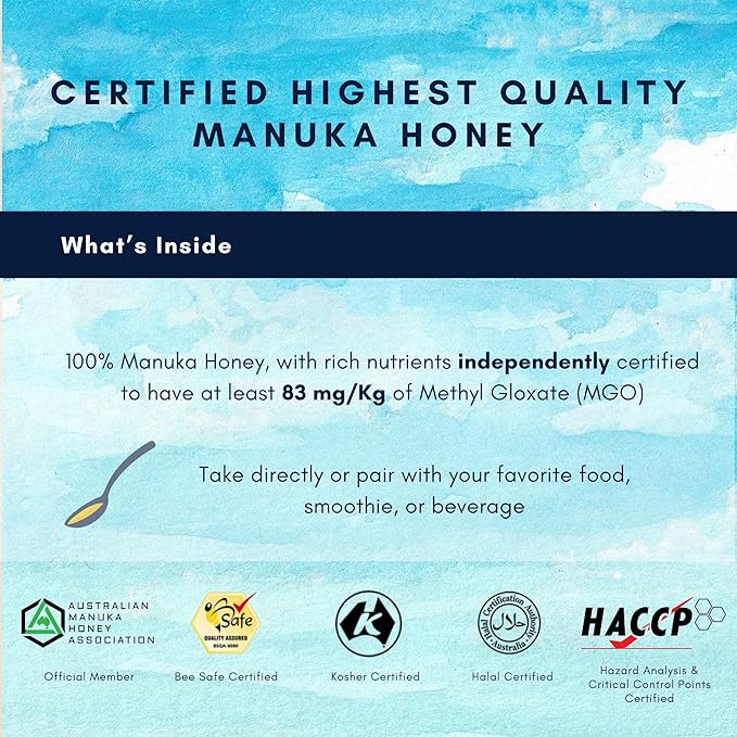 Honey Australia Manuka Honey MGO 83+ | 17.6 oz | Raw, Organic, Pure Honey for Cooking, Baking, Marinades & Wellness | Natural Sweetener & Daily Health Boost | Rich in Nutrients & Flavor