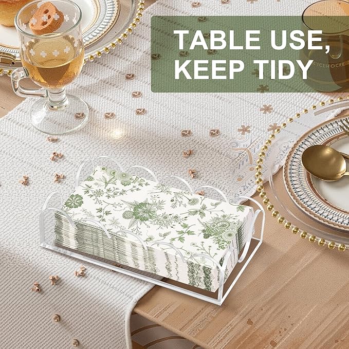 Clear Acrylic Napkin Holder for Table, Elegant Non-Slip Guest Towel Tray for Bathroom, Waterproof Vertical Tissue Dispenser for Kitchen, Dining, Bar, Office or Restaurant Square with rounded corners