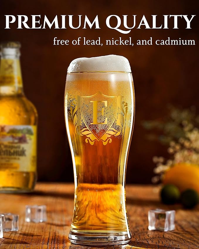 Personalized Beer Glass, Custom Alcohol Gifts for Beer Lovers, Unique Birthday, Christmas Gifts for Dad, Uncle, Husband, Boyfriend, with Initial G