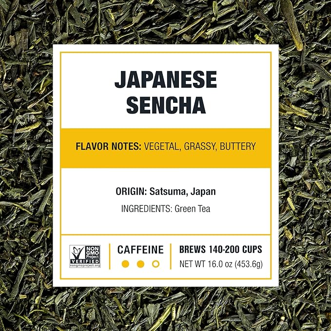 Tiesta Tea - Japanese Sencha Tea, Loose Leaf, Single Origin Premium Sencha Green Blend, Pure Unblended Medium Caffeinated Blend, Make Hot or Iced & Up to 200 Cups, 16oz Resealable Bulk Pouch