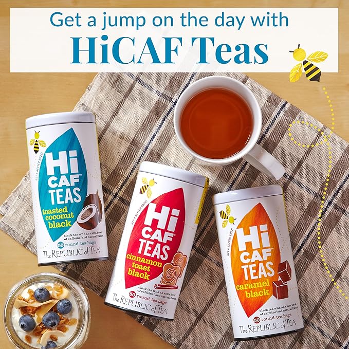 The Republic of Tea — HiCAF Toasted Coconut Black Tea, 50 Tea Bags, High in Caffeine
