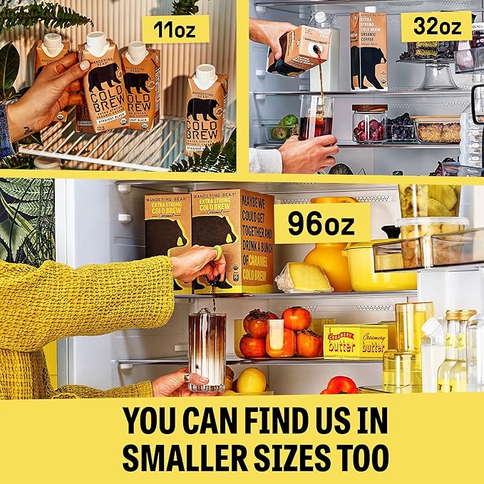 Wandering Bear Straight Black Organic Cold Brew Coffee On Tap, Iced Coffee Drink - Extra Strong, Bold, Smooth, No Sugar Added, Shelf-Stable, Ready to Drink, 100% Organic - 128 fl oz (1 gallon)