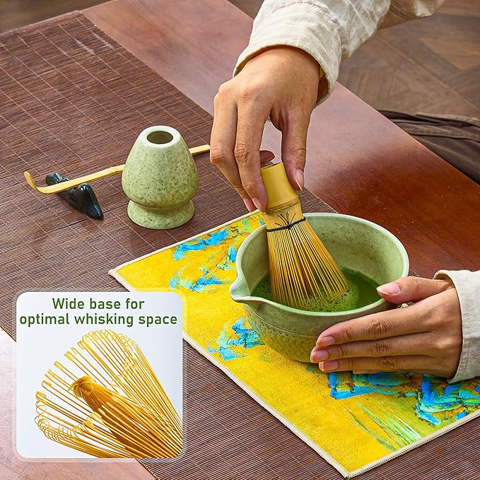 Matcha Whisk Set 8Pcs – BeSoothe Premium Japanese Tea Ceremony Kit, 8 Pcs with Spout Bowl, Bamboo Whisk & Holder, Scoop, Sifter, Tea Towel – Magnetic Gift Box for Matcha Lovers