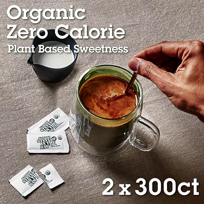 Stevia In The Raw Organic Stevia Sweetener Packets, 300 Ct Box, 2 Pack, Zero Calorie Stevia Sugar Substitute Packets, No Erythritol or Artificial Flavors, USDA Organic, Non-GMO Project Verified, Vegan