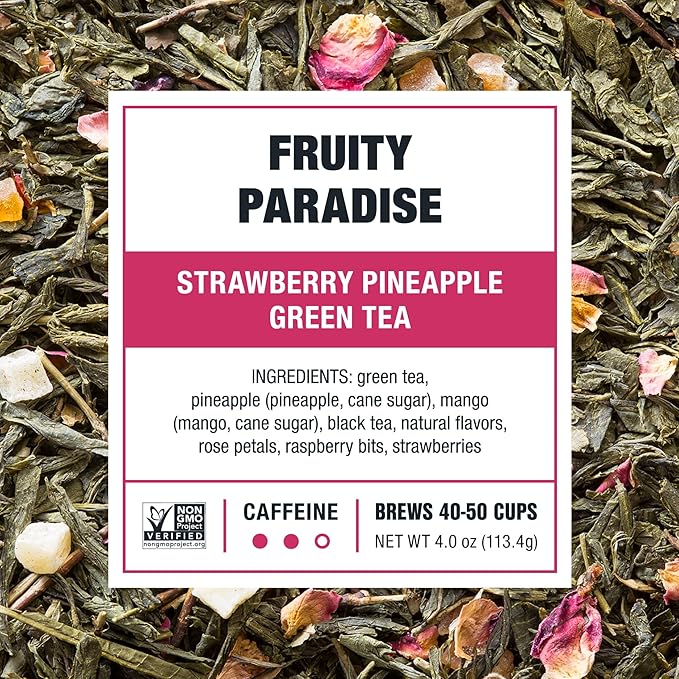 Tiesta Tea - Fruity Paradise, Loose Leaf, Strawberry Pineapple Green Tea, Premium Medium Caffeinated Green Blend, Make Hot or Iced, Brews Up to 50 Cups, 24oz Refillable Tin, Pack of 6