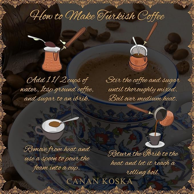 Canan Koska Turkish Coffee Medium Roast Ground Coffee 100% Arabica, Finely Ground for Rich Flavor and Smooth Texture, Ideal for Traditional Brewing in a Cezve - 3.5 Ounce (100g) - Pack Of 2