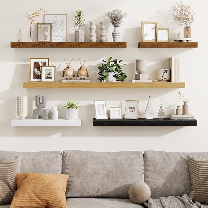 Fun Memories Bathroom Shelves 32 Inch Long Set of 2, Floating Shelves for Wall with Invisible Brackets, for Bedroom, Living Room, Kitchen, Black