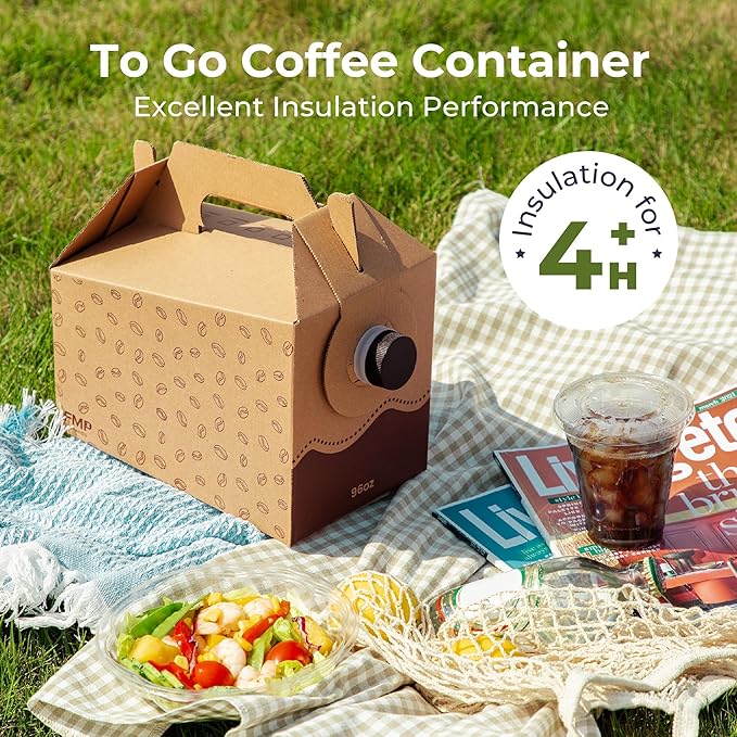 Fit Meal Prep 5 Pack 96 oz Disposable Coffee Dispensers with Handle, Insulated Coffee to Go Storage Containers, Cold Hot Drink Dispenser Bulk for Party, Catering, Office, Take Out