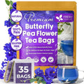 FreshDrinkUS, Premium 35 Butterfly Pea Tea Bags, 100% Natural and Pure from Butterfly Pea Flowers, Hand-made, Made With Natural Materials-Corn Fiber Tea Bag, Sugar/Caffeine/Gluten Free, Vegan