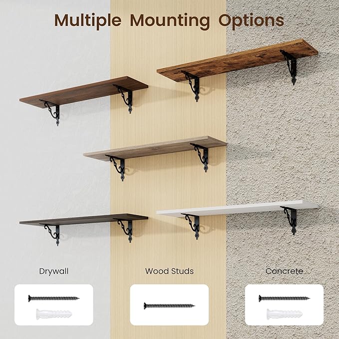 RICHFOCUS Floating Shelves for Wall Decor, 31.5W x 8D Shelves Set of 2, 8" Deep Rustic Wood Floating Shelves Wall Mounted with Metal Brackets, Shelves for Living Room Bedroom Kitchen, Grey