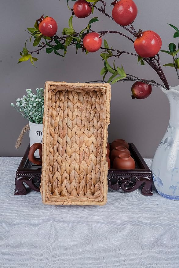Rectangle Water Hyacinth Napkin Holders For Kitchen And Bathroom, Guest Towel Holder Tray For Bathroom, Handcrafted Flat Napkin Holder Basket, Wicker Accessories for Home Decor, Restaurants, Cafe