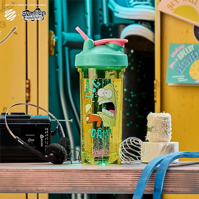 BlenderBottle Spongebob Shaker Bottle Pro Series Perfect for Protein Shakes and Pre Workout, 28-Ounce, Blue/Green, Leg day!