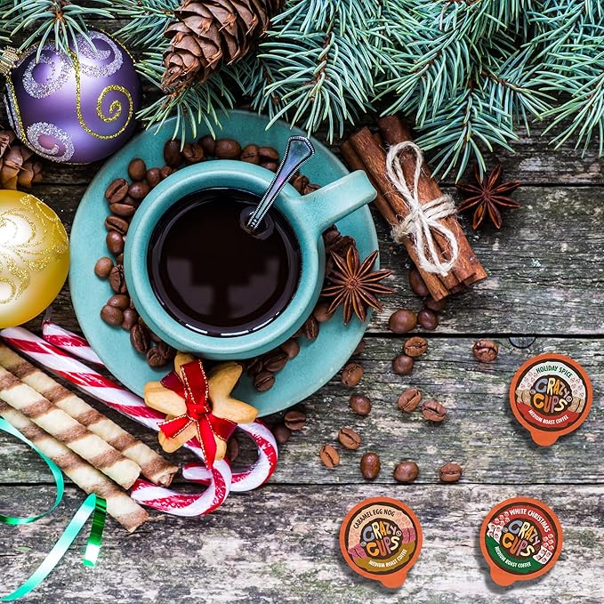 Crazy Cups Christmas Coffee Variety Pack, Holiday Sampler of Single Serve Flavored Coffee Pods For Keurig K Cup Machines, 50 Count - Great Holiday Gift