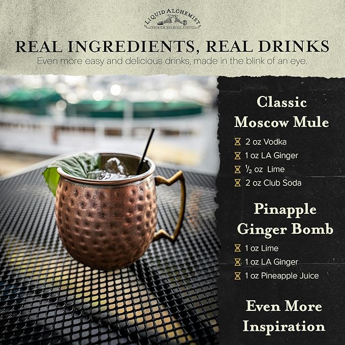 Liquid Alchemist Ginger Syrup for Cocktails - Real Ingredients Make our Liquid Ginger Puree for Cocktails the Perfect Moscow Mule Syrup - Our Non-GMO Vegan Drink Mixer Lasts Up to 2 Years (25.4 oz)