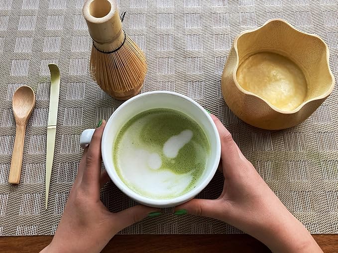 BAMBOO MATCHA WHISK SET. Ceremonial matcha kit with bowl and whisk, BAMBOO whisk holder former, powder scoop & spoon to prepare an exquisite matcha. Tea set for Christmas, Birthdays & Mom
