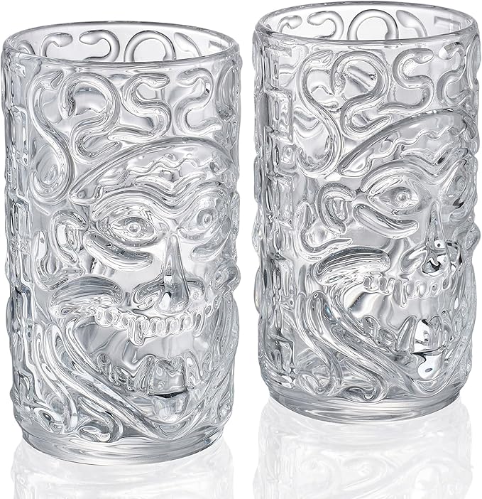 2-Pack 14.5oz Clear Tiki Glasses Cups for Cocktails Glass Drinking Set Crystal Glass Tumbler - for Water, Juice, Beer, Cocktails, Mojito, Wine and Whiskey, Bar Glassware