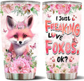 Tumbler Fox Themed Gifts For Women, Girls Who Freaking Love Foxes Cute Funny Gift Mug Cups Birthday Christmas Valentine Mugs Coffee Stainless Steel Cup With Lid