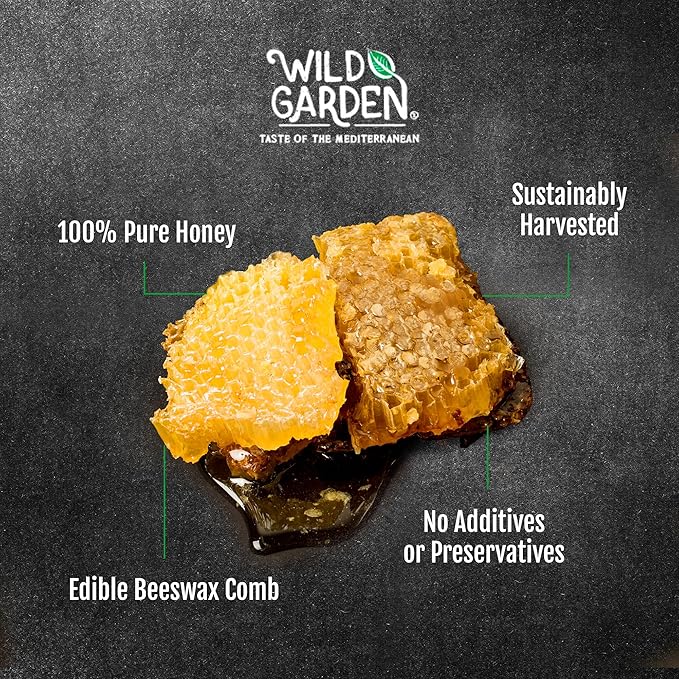 Wild Garden 100% Pure Raw Gourmet Honeycomb, 100% All-Natural, No Additives, No Preservatives, Fresh From The Farm! 7.05 oz Pack of 1