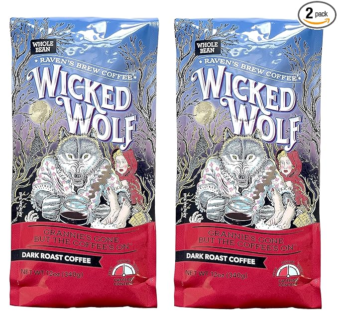 Raven's Brew Wicked Wolf Ground Coffee, 12 ounce - Dark Roast - Full Body of Currant and Spice (2 Pack)