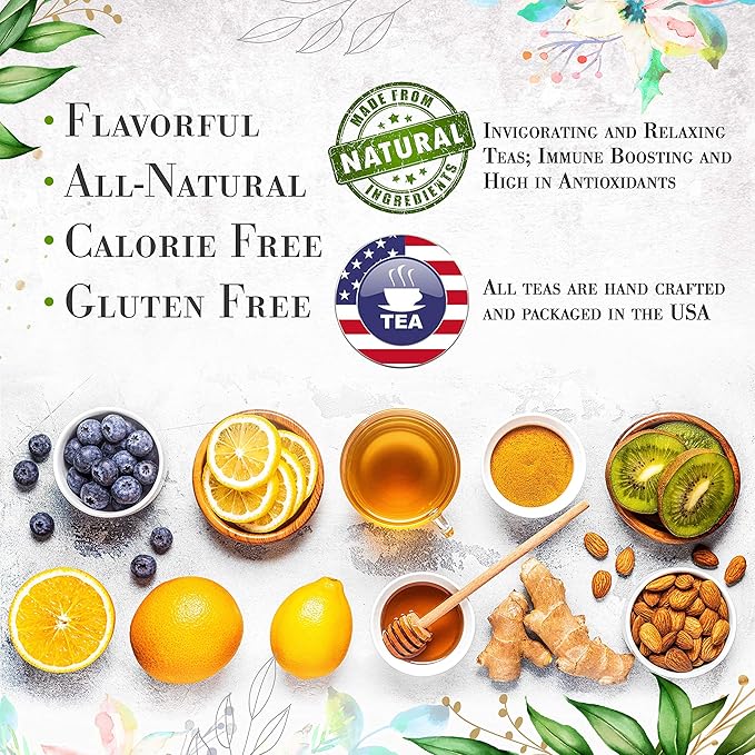 Elderberry Green Tea by La Tea Dah, Elderberry Tea Made with Organic Green Tea Leaves, Mango, Kiwi, and Passionfruit, Lightly Caffeinated Fruit Tea, Floral Tea Gift Collection (12 Sachets)