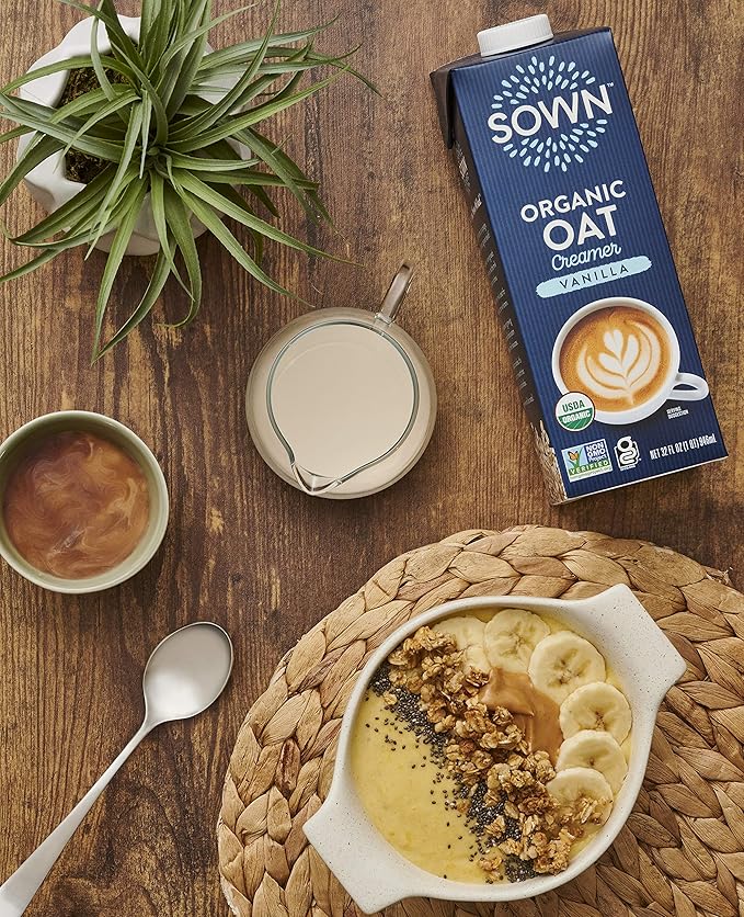 SOWN Organic Oat Creamer Vanilla - Barista Oat Milk Non Dairy Coffee Creamer - Plant Based, Dairy-Free, Vegan, Gluten-Free, Non-GMO, Shelf Stable - 32oz