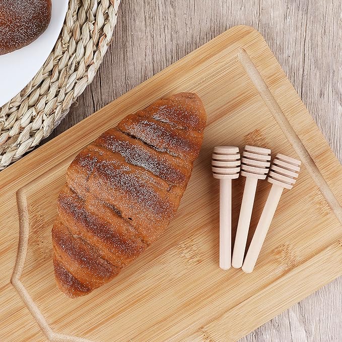 Wooden Honey Dipper Sticks, 3Pcs Mini Honey Spoon for Honey Jar Dispense Mixing Stirrer