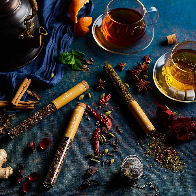Gourmanity Spicy Loose Tea Sampler Set, 3 vibrant Spicy Flavors, Chai Latte, Intensely Spicy & Turmeric Herb, Infused with Cooling Herbs and & Fragrant Rose Petals, Product of Austria, 1.41oz