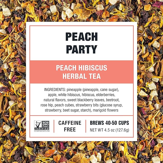 Tiesta Tea - Peach Party, Loose Leaf, Peach Hibiscus Herbal Infusion, Premium Blend, Non-Caffeinated Fruit Tea, Makes Hot or Iced & Up to 50 Cups, 4.5oz Refillable Tin