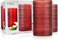 Glaver's Drinking Glasses Set of 4 Red Vintage Glassware. Christmas 15 Oz. Everyday and Holiday Dinner Beaded Drinking Glasses for Water, Juice, Cocktail.