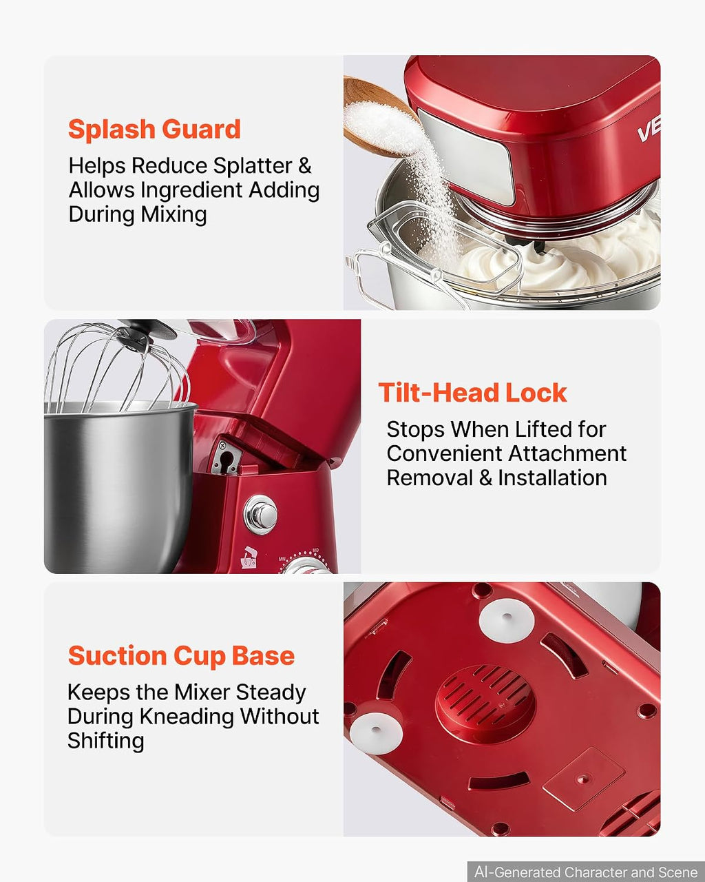VEVOR 5.3+4.2 Qt Tilt Head Stand Mixer 400W Electric Dough Mixer, 3 Speeds Food Kitchen Mixer with Stainless Steel Bowl, Splash Guard, Dough Hook, Whisk, Beater, for Baking Mixing Whipping
Product Images and Videos (AI Generated Alt Text)
