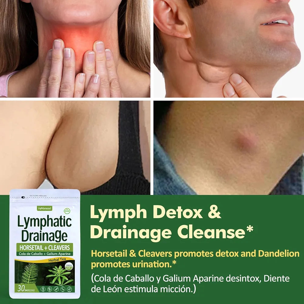 Cleavers Lymphatic Drainage Tea Bags for Lymph System Support, Horsetail and Dandelion Organic Herbal Formula, Lymphatic Cleanse & Detox, Edema Relief. Te de Cola de Caballo Herb. 30 Bags