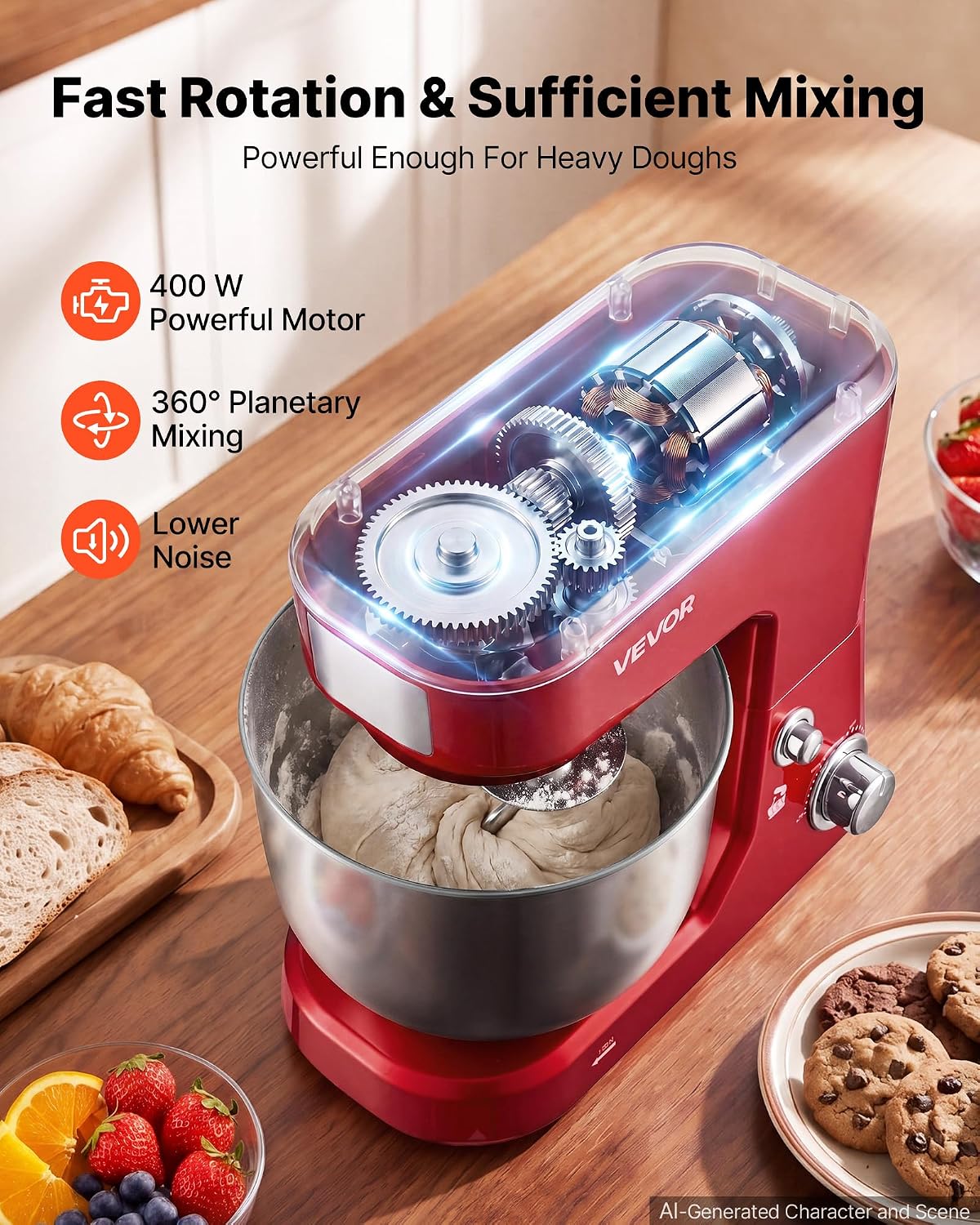 VEVOR 5.3+4.2 Qt Tilt Head Stand Mixer 400W Electric Dough Mixer, 3 Speeds Food Kitchen Mixer with Stainless Steel Bowl, Splash Guard, Dough Hook, Whisk, Beater, for Baking Mixing Whipping
Product Images and Videos (AI Generated Alt Text)