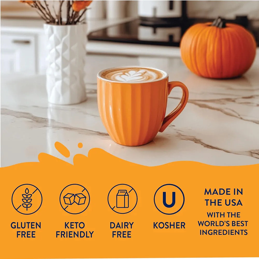 Jordan's Skinny Mixes Pumpkin Spice Coffee Syrup, 25.4 fl oz
0 calories, 0g sugar, 0g carbs per serving, Keto-friendly and kosher, Mixes into hot or iced lattes, cocktails, and baking