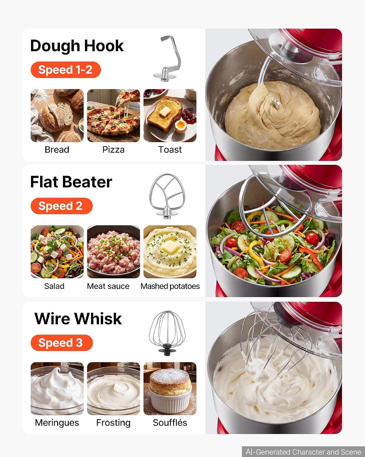 VEVOR 5.3+4.2 Qt Tilt Head Stand Mixer 400W Electric Dough Mixer, 3 Speeds Food Kitchen Mixer with Stainless Steel Bowl, Splash Guard, Dough Hook, Whisk, Beater, for Baking Mixing Whipping
Product Images and Videos (AI Generated Alt Text)